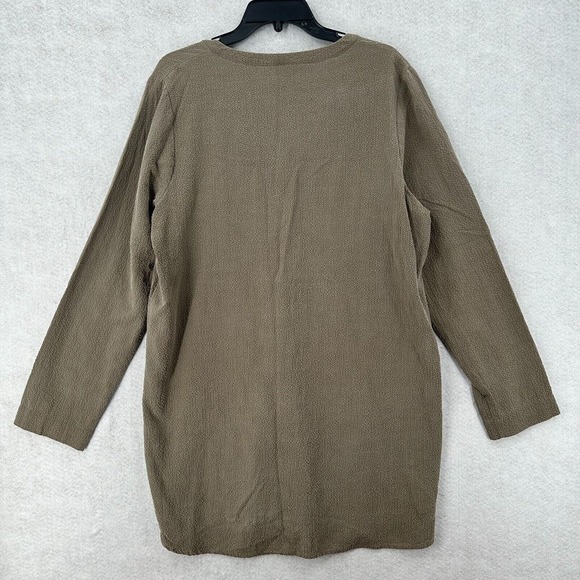 Pure J Jill Shirt Dress Women MEDIUM Taupe Textured Seersucker Laganlook Neutral - Picture 2 of 13